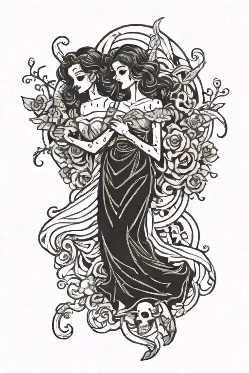 Female Life And Death Walking Hand In Hand