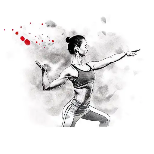 A Pilates Instructor Doing A Graceful Move With Chinese Brush Strokes Around