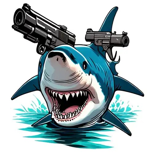 Great White Shark With Guns