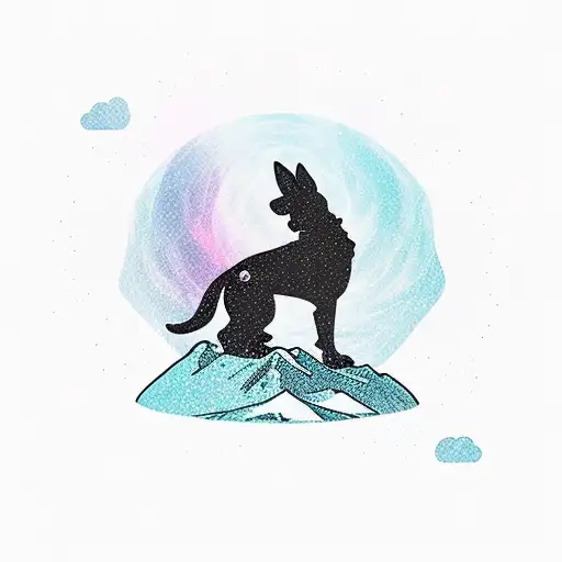 A Dog Silhouette Hiking Up A Spiral Mountain Trail At Sunrise