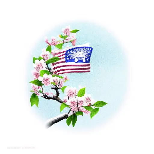 Us Marine Raising The Puerto Rican Flag With A Cherry Blossom Tree In The Background