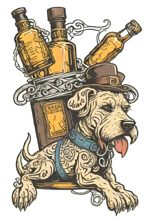 Whiskey Bottle And Dog