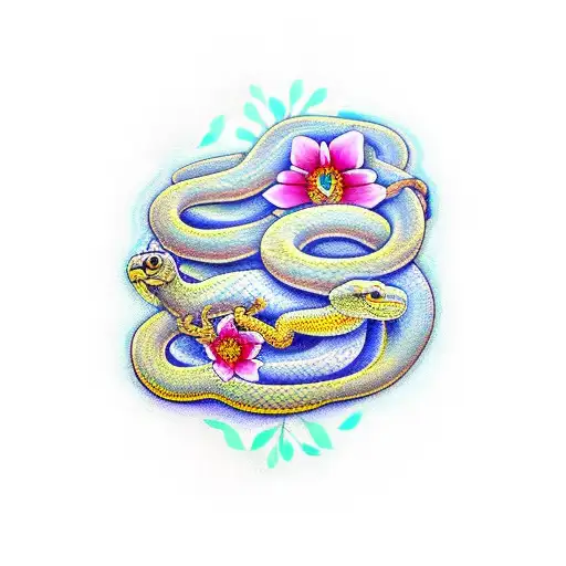 Neo Traditional Snake And Flowers Full Chest Tattoo Female
