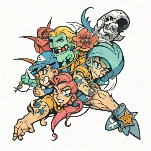 Whole Left Arm Tattoo All Cartoon Charators And Scenes