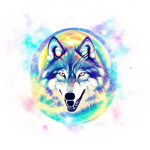 A Majestic Galaxy Wolf Howling At The Moon