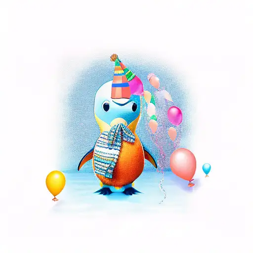 Penguin In Ocean Holding Ballons