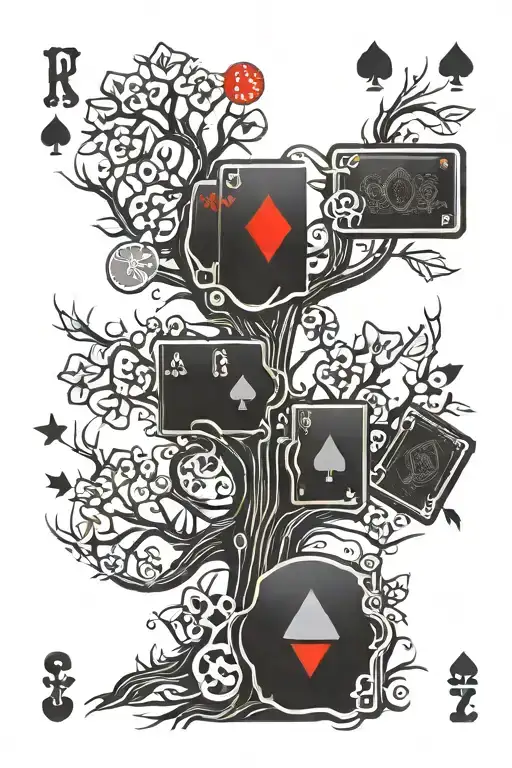 Intricate Tree Of Life Design With Poker Chips And Playing Cards Scattered Throughout