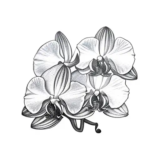 Three Orchid Blossoms Getting Stabbed By A Dagger In Watercolor Tattoo Style