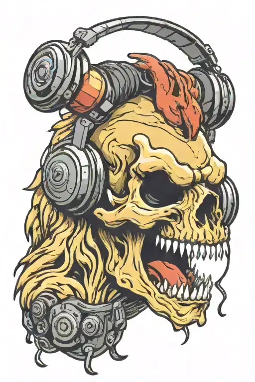 Chicken Leg Skull Wearing Headphones