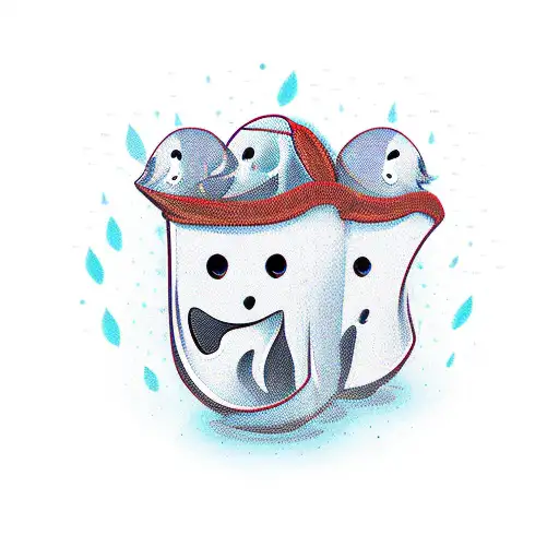 Sad Cartoon Ghosts With Crossed Out Eyes