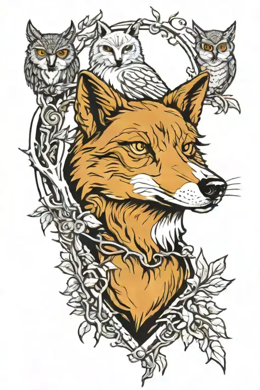Wolf With Owl Perched On A Branch