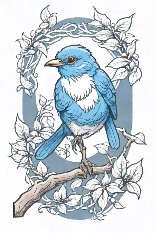 Bluebird On A Branch With Leaves