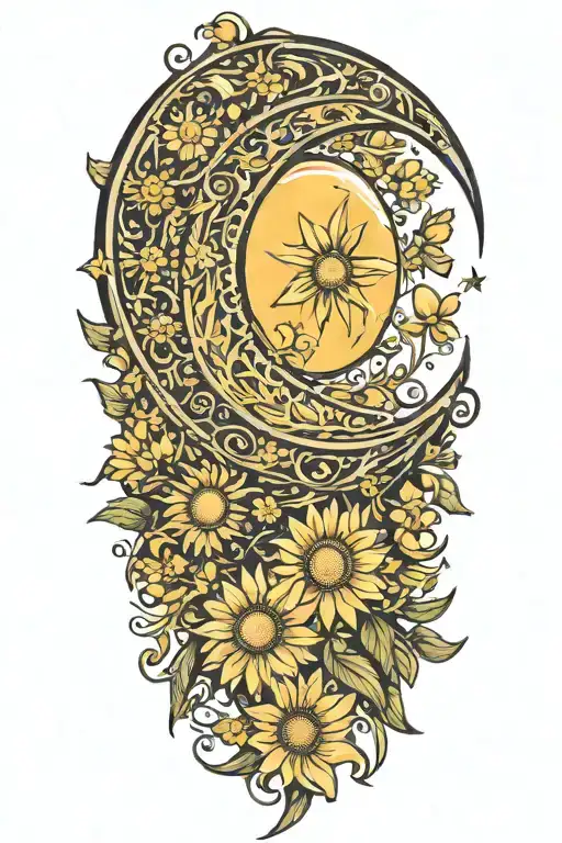 Crescent Moon Surrounded By Daisys