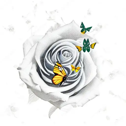 White Rose With Yellow Butterfly