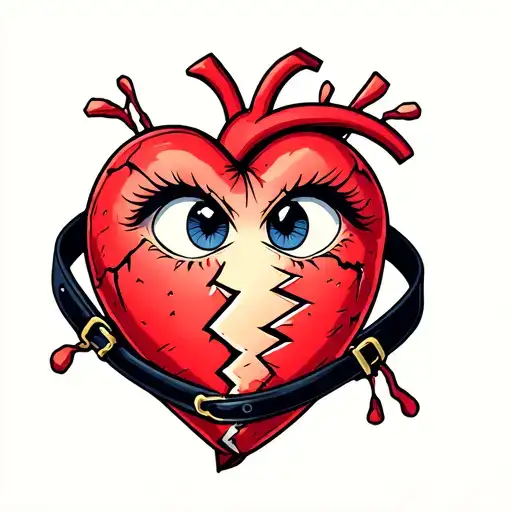 A Broken Heart With Eyes And A Jujitsu Belt Around It Holding It Together