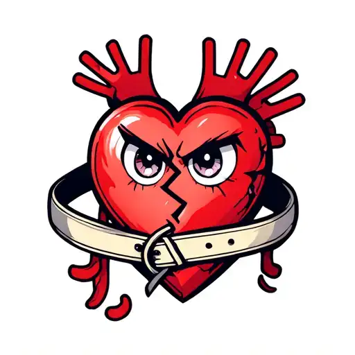 A Simple Broken Heart With High Eyes And A Jujitsu Belt Around It Holding It Together