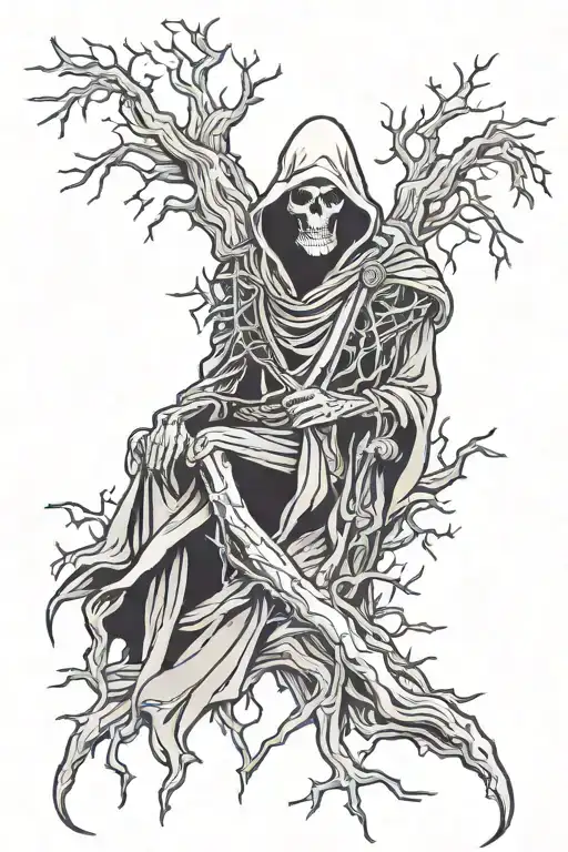 Grim Reaper And The Tree Of Life Intertwined