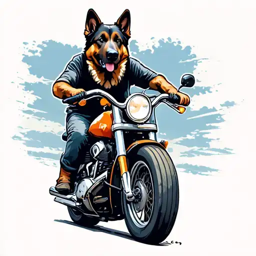 German Shepherd Riding Motorcycle
