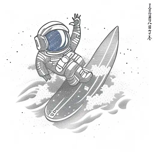 Surfing Astronaut Riding A Japanese Wave
