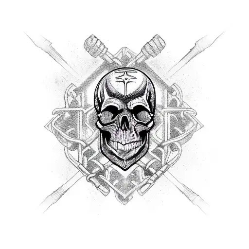 An Intricate Design Of A Skull With Crossed Arrows Behind It