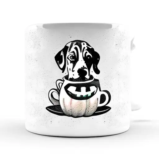 A Halloween-themed Coffee Mug With A Dog Silhouette