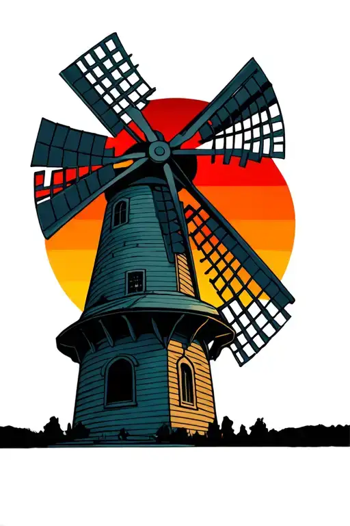 Windmill Tower With Sunset