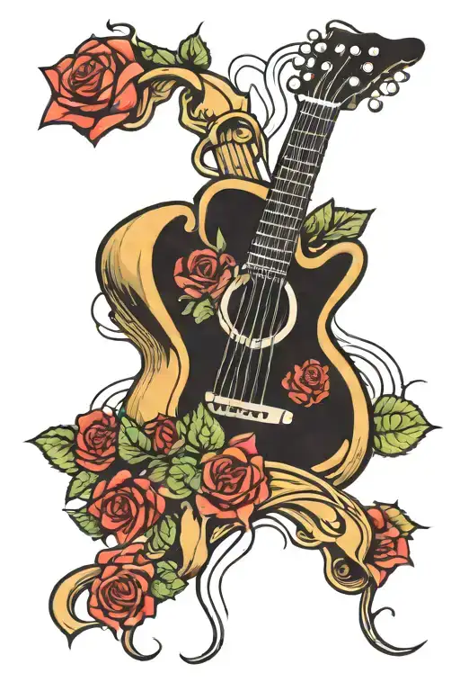 Guitar With A Rose Wrapped Around It Themed