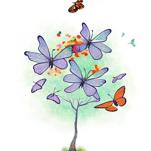 Orange Tree With Butterflies Flying