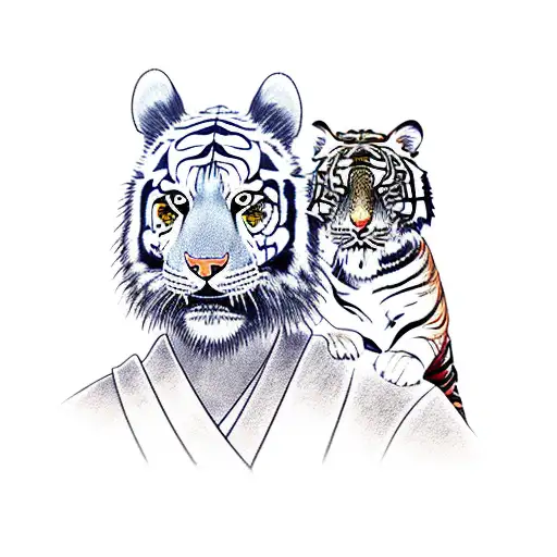 A Samurai Warrior With A Tiger As His Loyal Companion