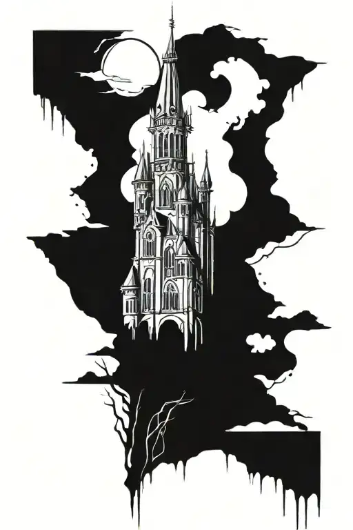 Gothic Tower On Cliff