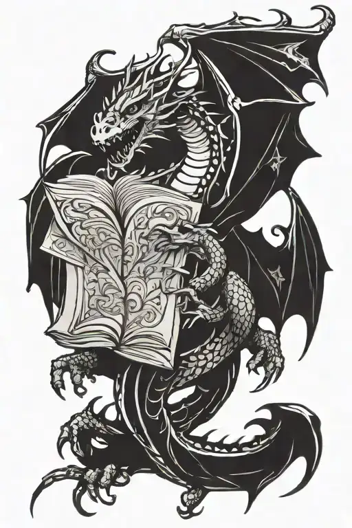 Flying Dragon Guarding A Grimoire