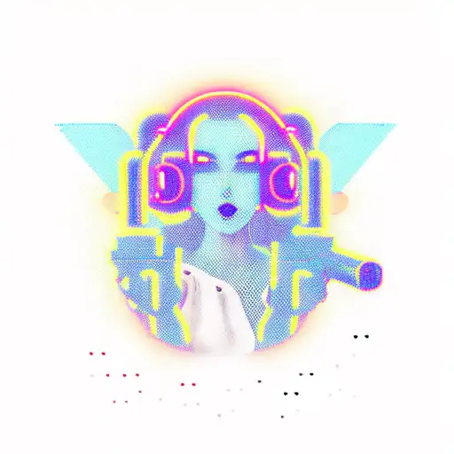 A Sweet And Badass Cyberpunk Girl With A Gun Made Of Neon Lights