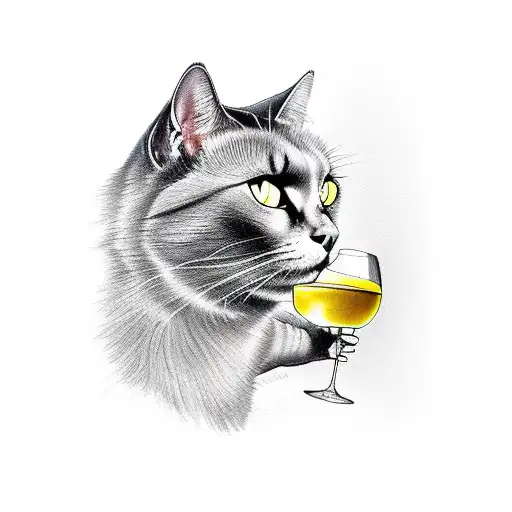Black Cat In Profile View Drinking Wine