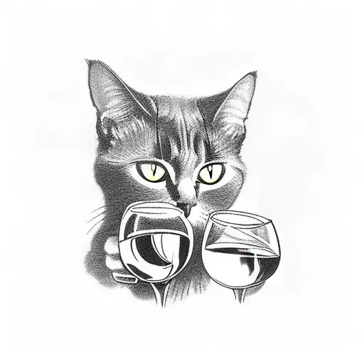 Black Cat Drinking Wine