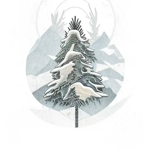 Raven With Norse Design In A Pinetree