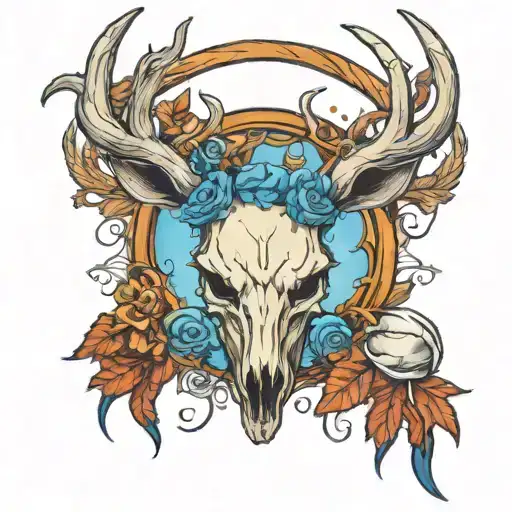 Deer Skull With Blue Eyes And Blue Angel Halo And Angel Wings