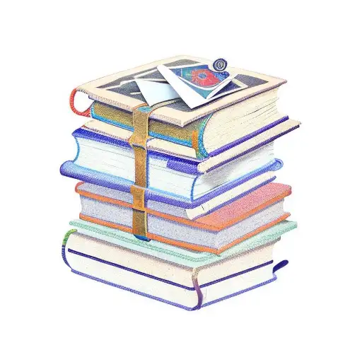 A Tattoo Featuring A Stack Of Colorful Books With Each Book Representing A Different Genre