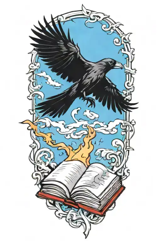 Crow Flying From Burning Book