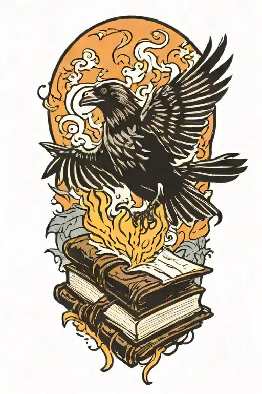 Crow Flying Up Out Of Burning Book
