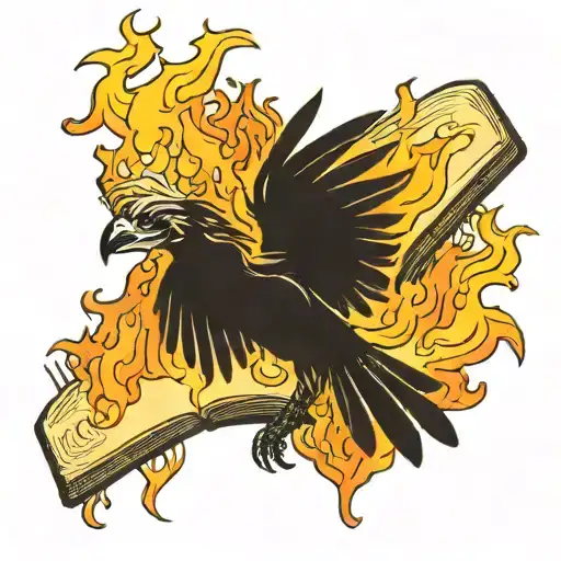Flames Turning Into A Crow Flying Up Out Of Ooen Burning Burning Book In A Fire