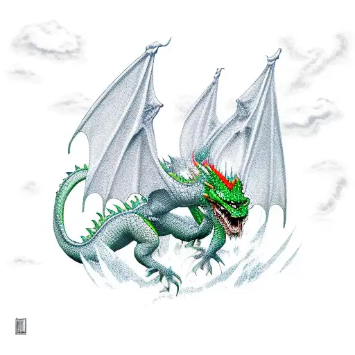 Green Dragon Emerging From The Water To The Sky