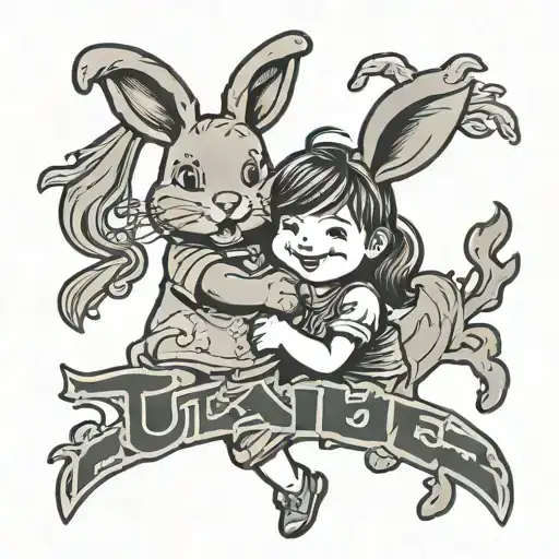 Happy Little Girl Holding A Rabbit With Name Julia