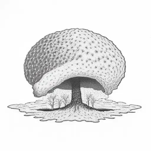 Circular Elm Tree In Front Of A Nuclear Mushroom Cloud