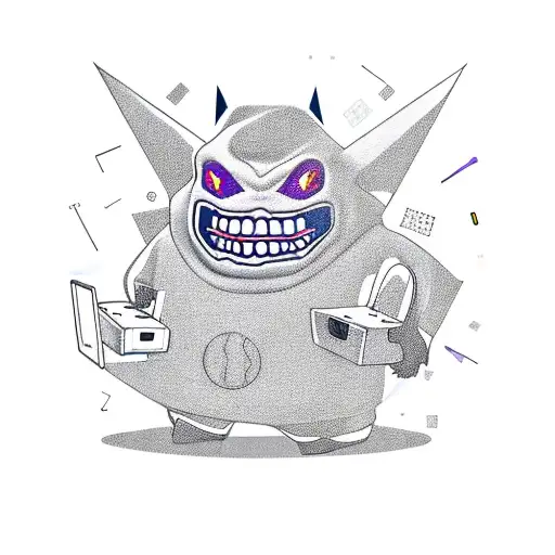 A New-school Design Featuring Gengar Surrounded By Dj Equipment And Gaming Consoles