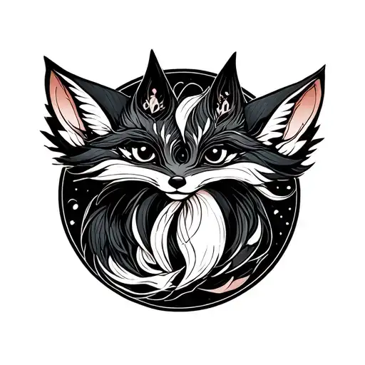 Full Body Zenko And Yako Katsune Fox In Circle Shape