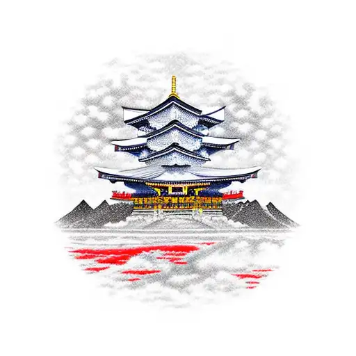 Torii Gate With Mount Fuji Background Red And Black