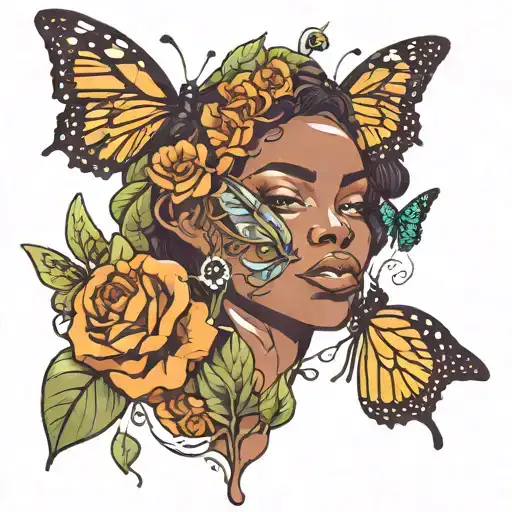 Black Women Mother Nature With Butterfly Face