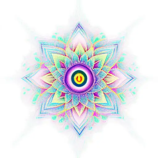 Colorful Depiction Of The 7 Chakras Within A Lotus Flower In New-school Style