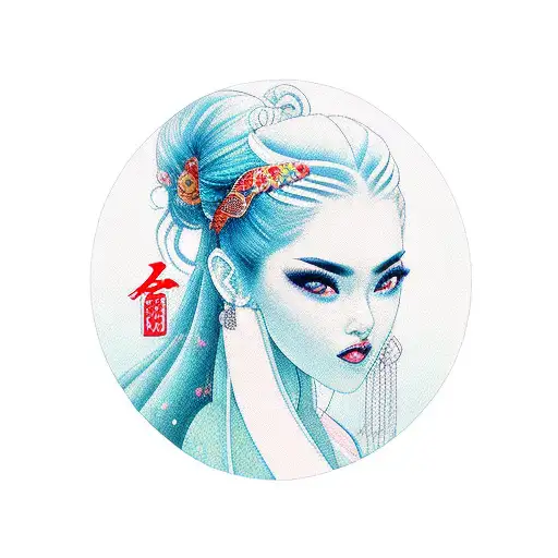 Beautiful Busty Young Woman Dressed In A Low Cut Kimono Holding A Katana