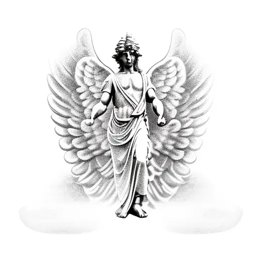 A Vintage-inspired Tattoo Of A Greek Statue With Angel Wings